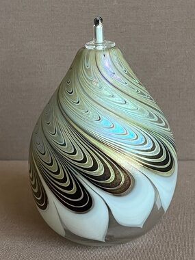 Maytum Studio Handblown Art Glass Oil Lamp Signed Vintage Iridescent